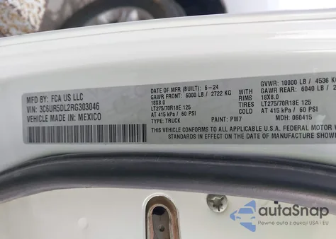 2024 Ram 2500 Big Horn 4X4 6'4 Box z USA, uszkodzony, nr VIN 3C6UR5DL2RG303046